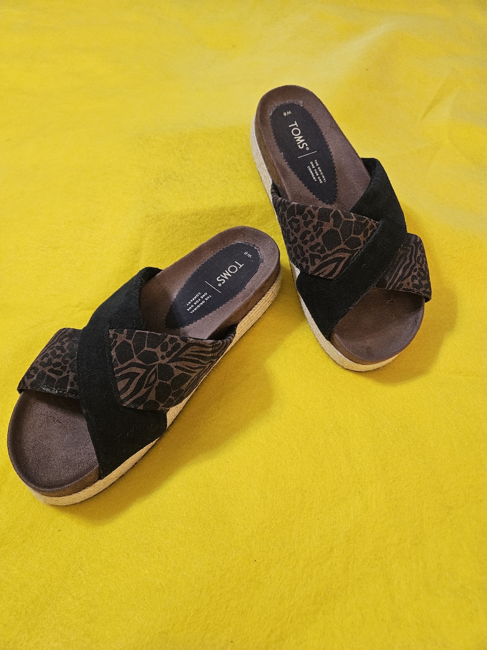 Toms Black and Brown Crisscross Slide Sandals